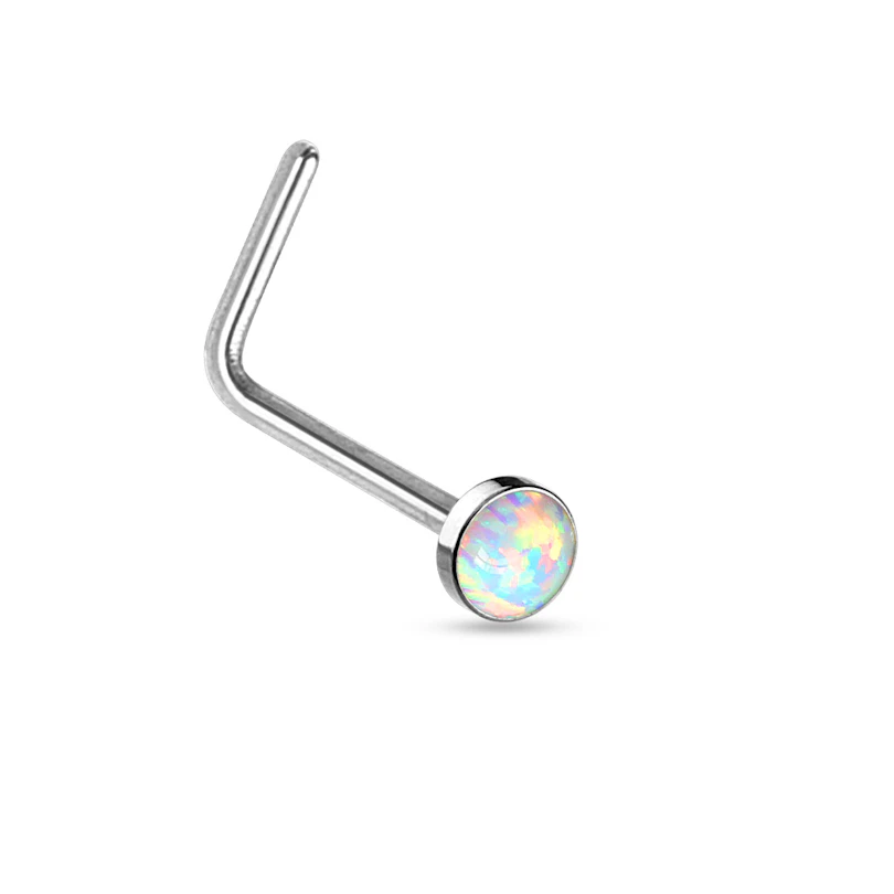 Orr piercing hajlított szárral, opál kővel