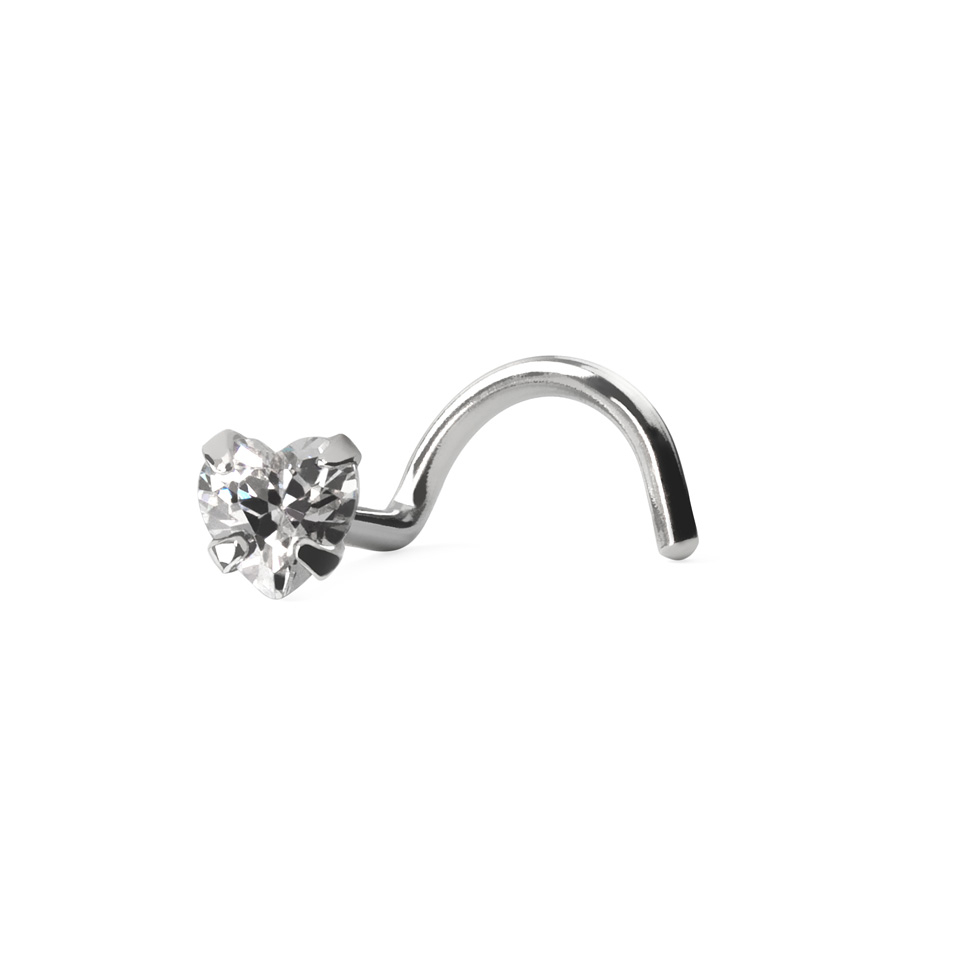 Orr piercing hajlított szárral, 14 karátos aranyból, szív formájú kővel