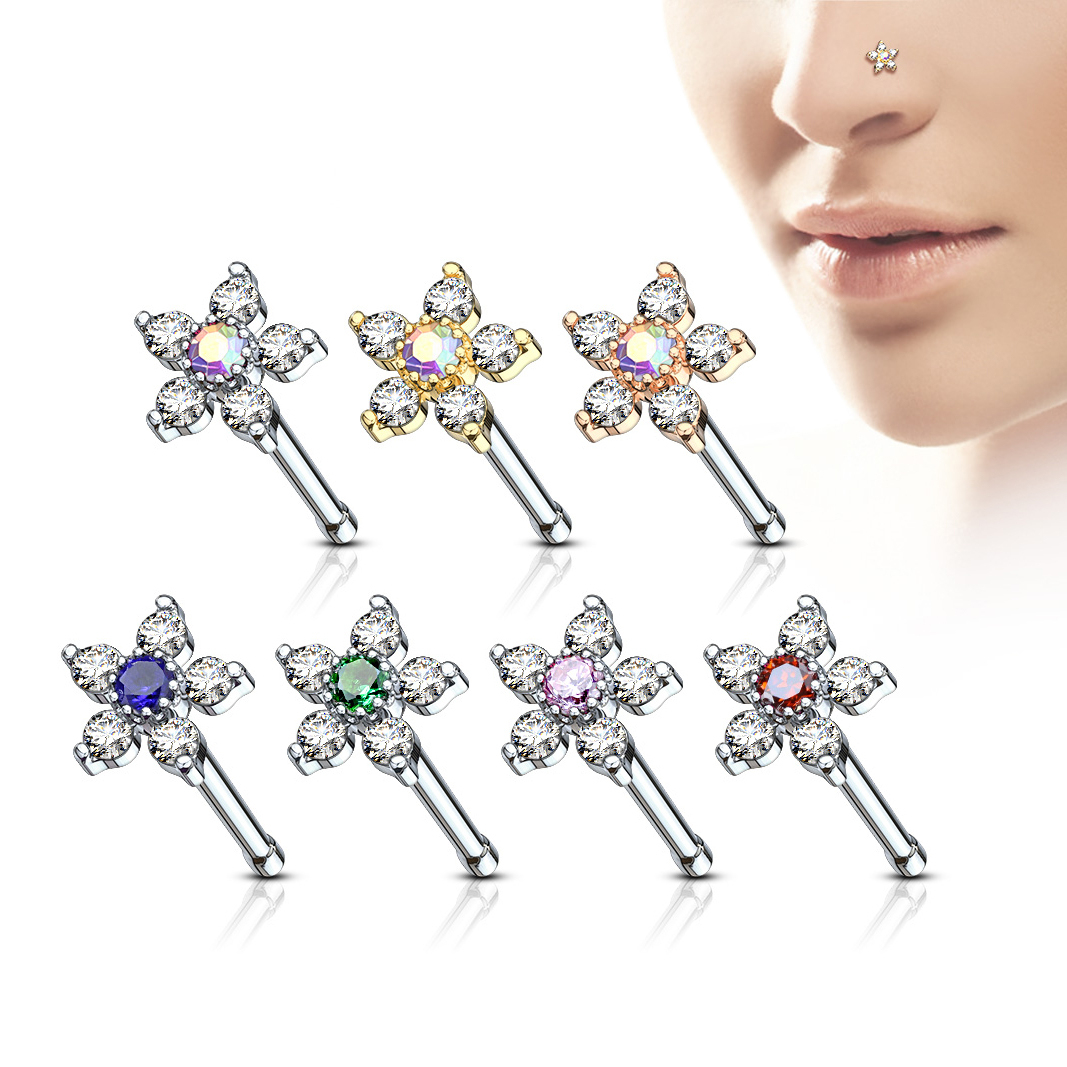 Orr piercing csillogó köves 5 szírmú virág dísszel
