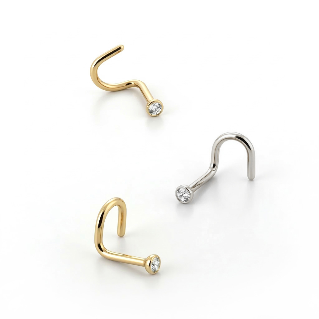 Orr piercing orvosi acélból, színes csillogó kövekkel díszítve