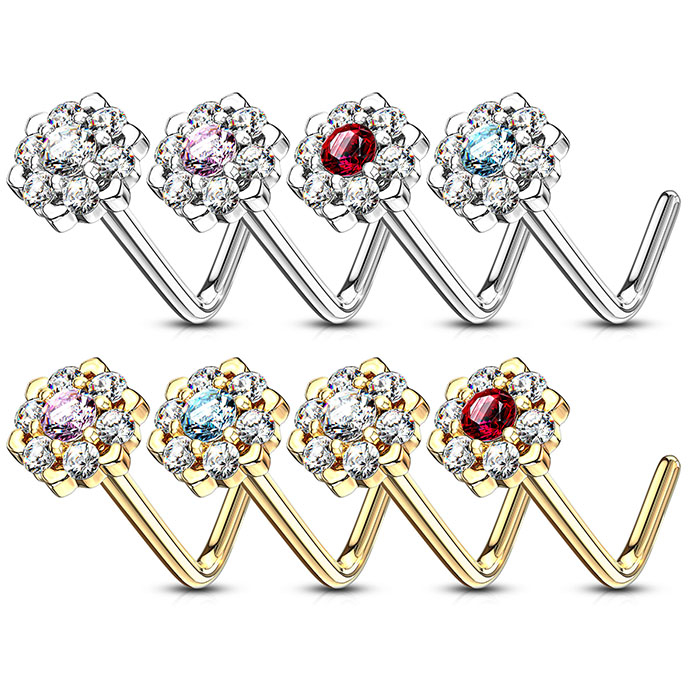 Orr piercing 14 karátos aranyból, csillogó köves lótusz virág fejjel