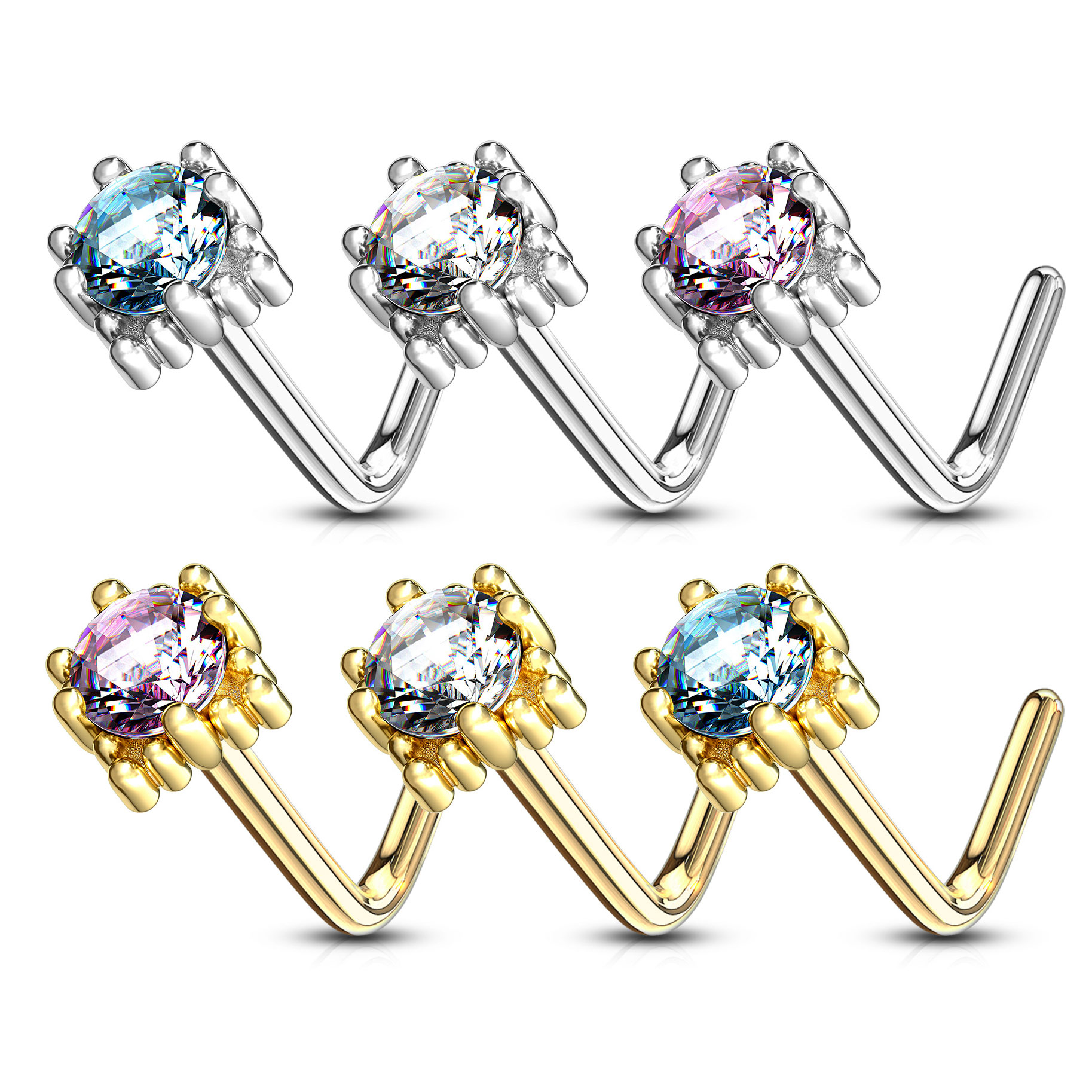 Orr piercing 14 karátos aranyból köves, négyszögletes fejjel