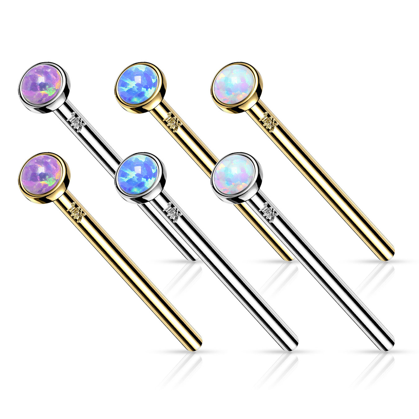 Fishtail orrpiercing 14 karátos arannyal és opálkővel