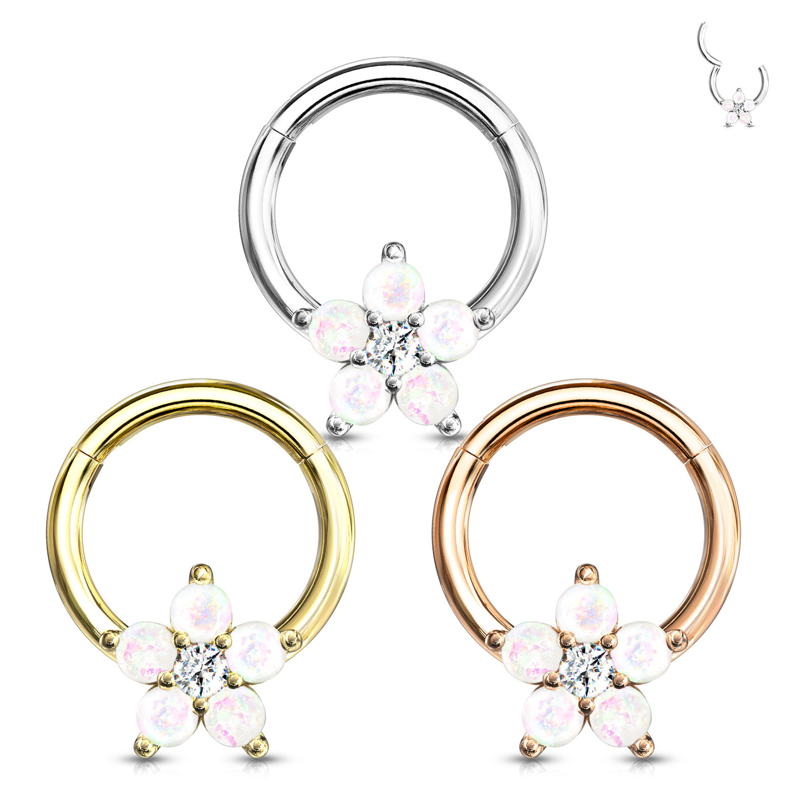 Kapcsos karika opál virággal