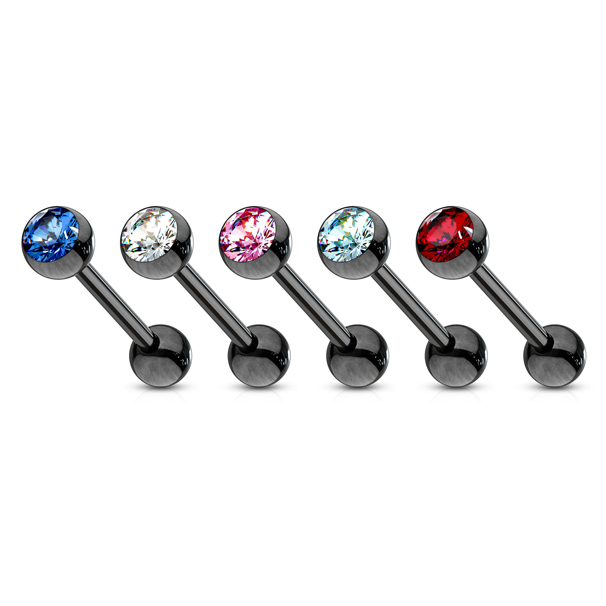 Fekete nyelv piercing, színes kő dísszel