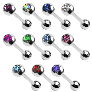 Nyelv piercing titánból, kő dísszel