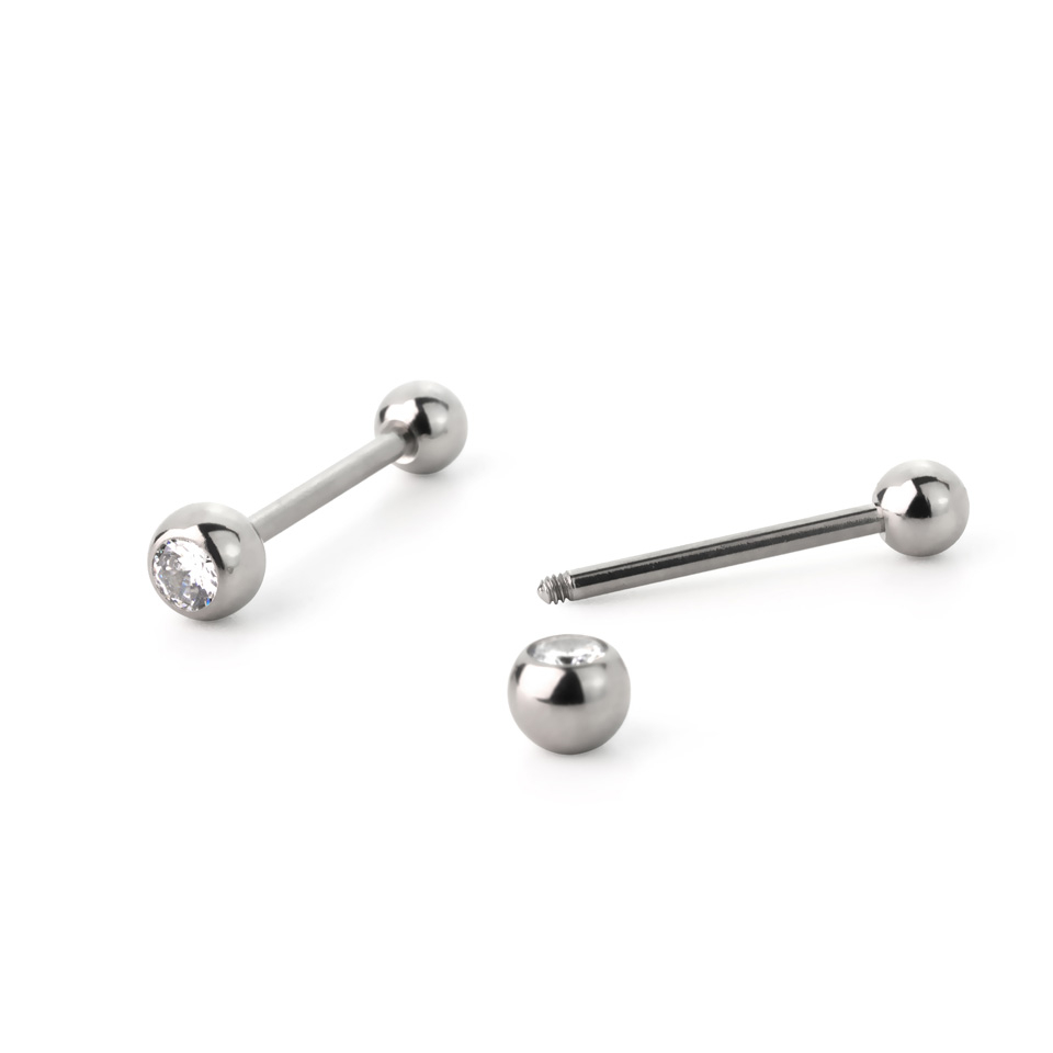 Nyelvpiercing orvosi acélból színes kövekkel díszítve