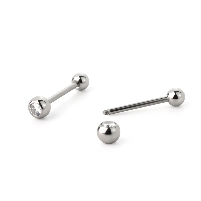 Nyelvpiercing orvosi acélból színes kövekkel díszítve