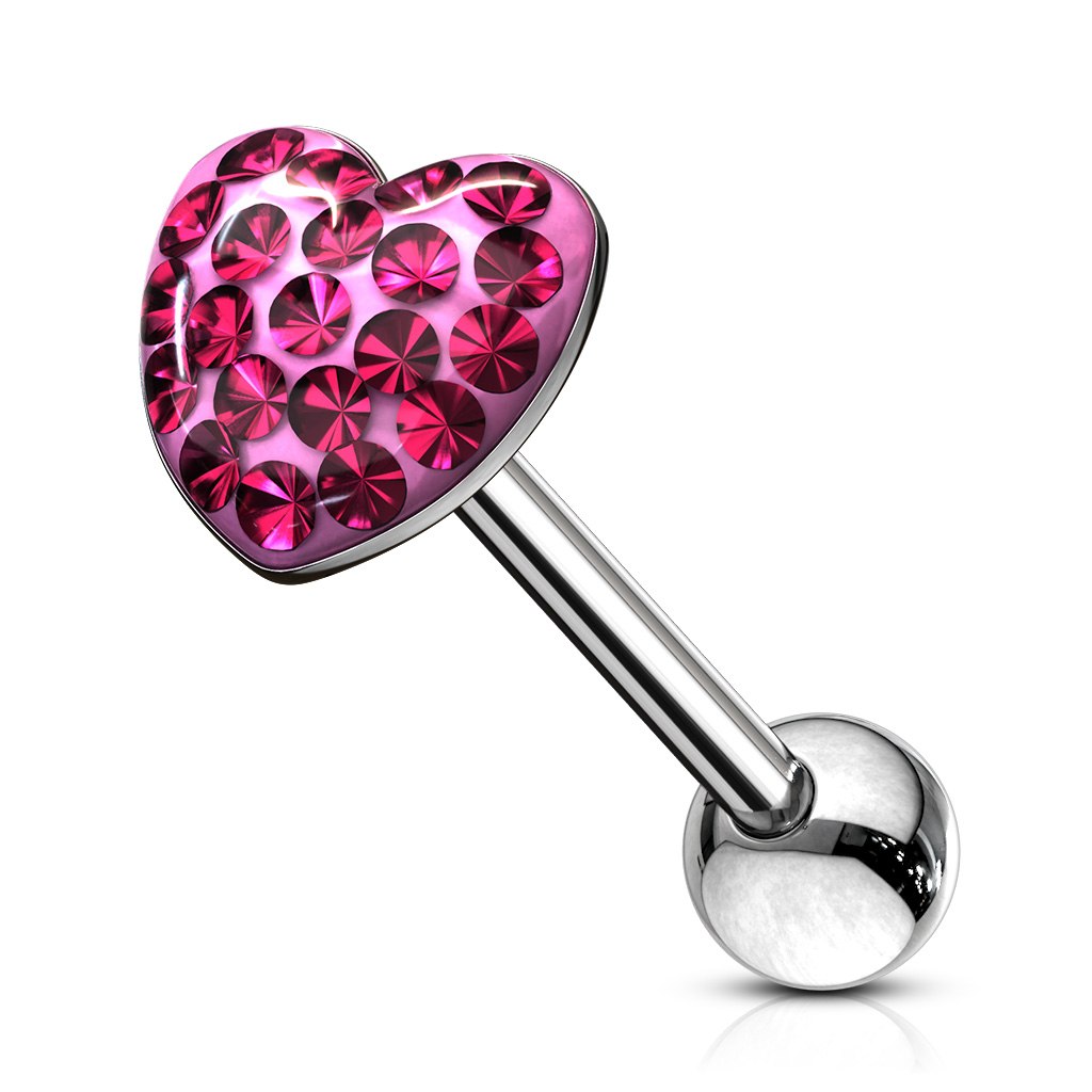 Nyelv piercing kőberakásos szívvel