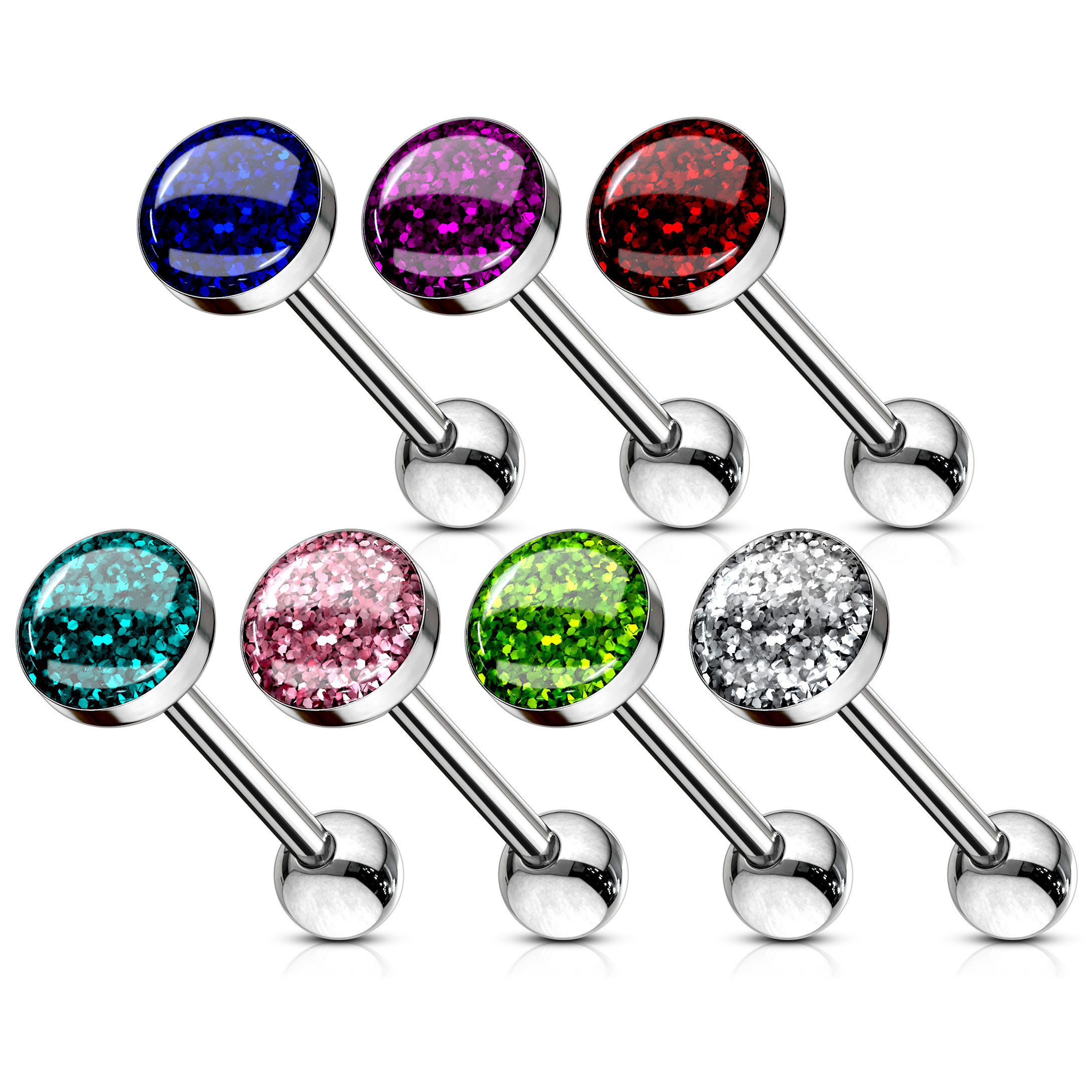 Nyelv piercing csillámos golyóval