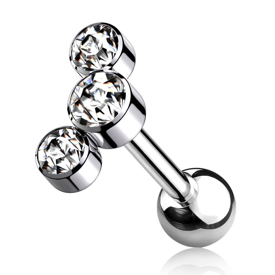 Titánium barbell belső menetettel, 3 kővel díszítve