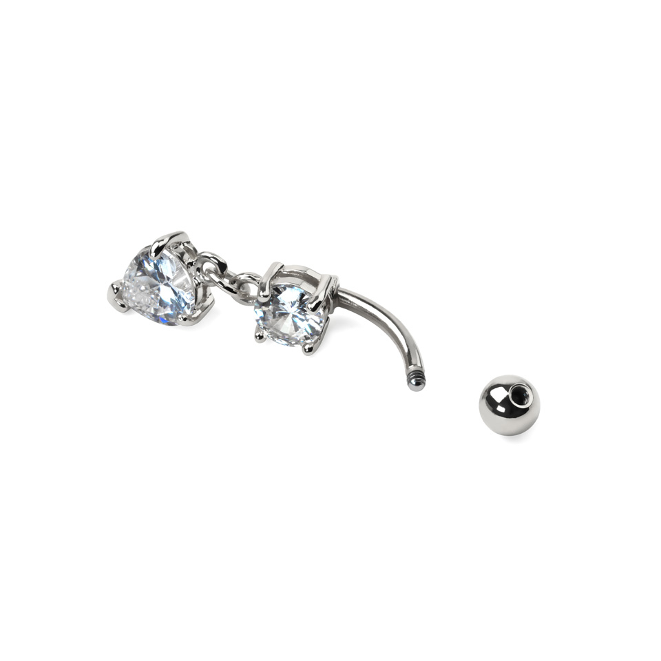 Köldökpiercing, szív alakú kő medállal