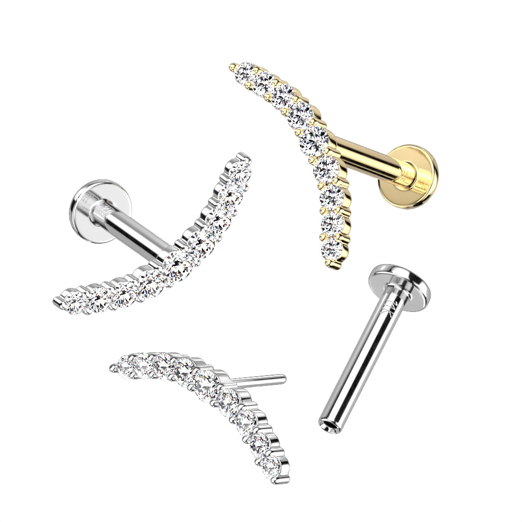 14K arany push-in labret cirkónia köves ívvel
