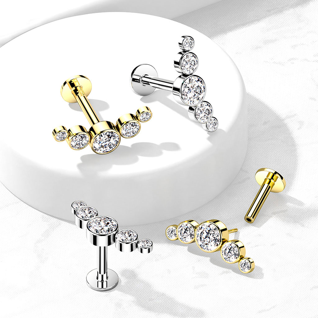 Push-in labret 14K aranyból, 5 kerek cirkónia kővel