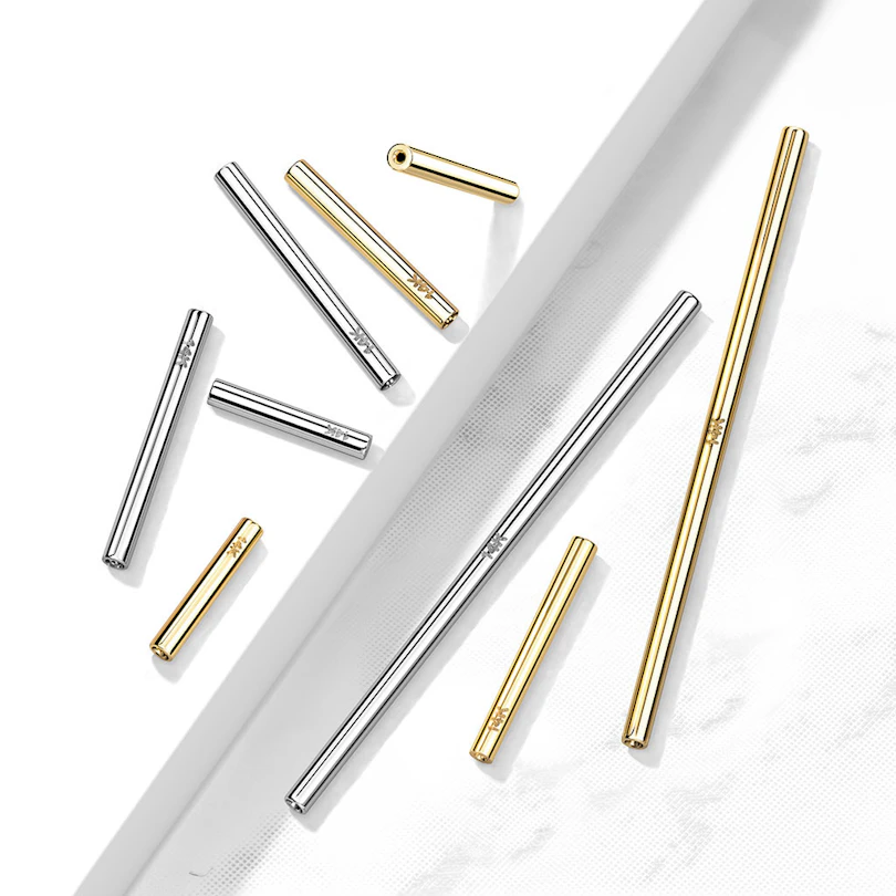 Menet nélküli, push-in barbell, 14K aranyból