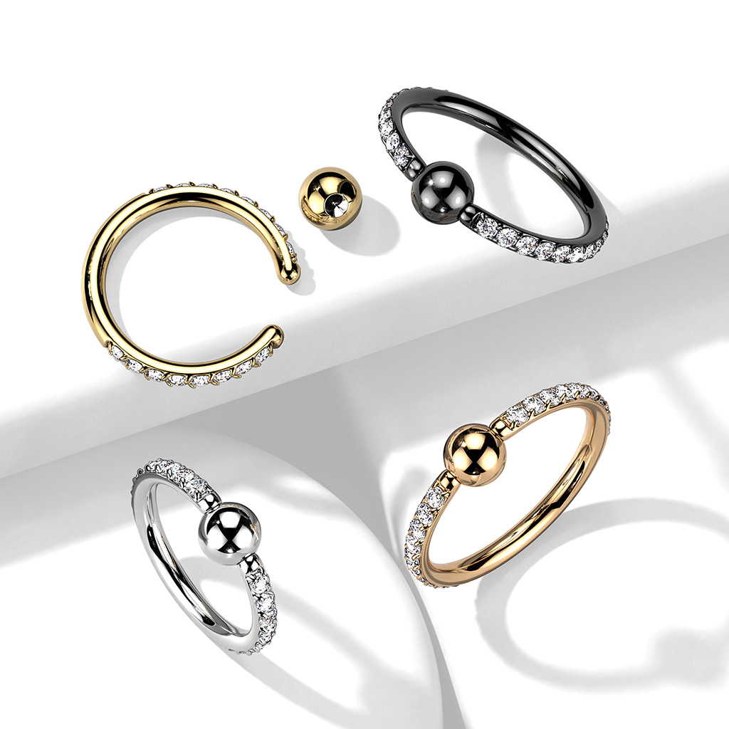 Titán golyózáras karika cirkónia kövekkel