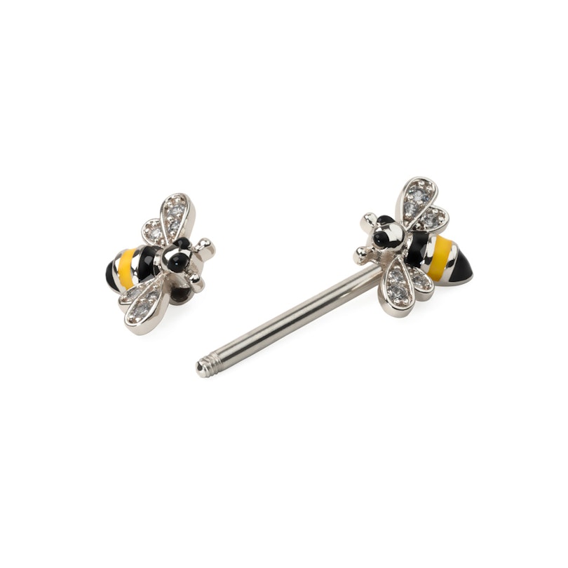 Nipple barbell with bumble bees on the ends